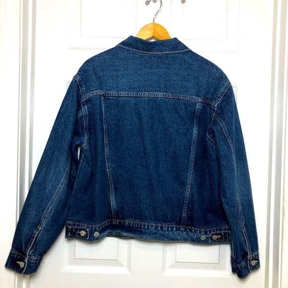 Old Navy 💯 % Cotton Dark Wash Relaxed Classic Button up Denim Jacket Size L - Picture 7 of 15